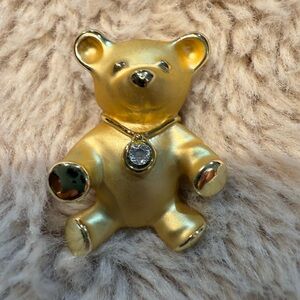 Vintage 1990s GiGi GIUSTI Teddy Bear Lapel‎ Pin / Brooch Gold Tone Signed